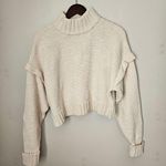 Urban Outfitters Sweater Cozy Cream Turtleneck Ruffle Cropped Neutral Chenille Photo 0