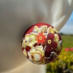 Vintage ceramic Red Cream Floral art deco Earrings Photo 2