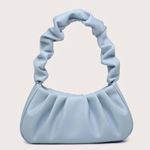 Blue Shoulder Ruched Baguette Bag Purse Photo 0