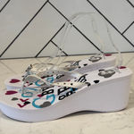 Guess  Hearts white Platform Flip Flop size 10 silver accent hearts Y2K baddie Photo 0