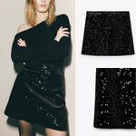 ZARA  NWT velvet & sequin embellished black mini skirt Photo 1