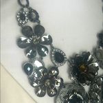 Chic Statement Gunmetal Black and Silver Chunky Floral Rhinestone Bib Necklace Gray Photo 4