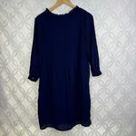 H by Halston Long Sleeve Bateau Ribbed Chiffon Navy Shift Dress Size XS Photo 7