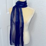 Elegant Navy Blue Striped Satin/Rayon Scarf/wrap. Rolled edges. Size 15”by 60”. Photo 1