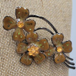 Vintage Enamel Brooch Pin 3" Brown Orange Flower Bouquet Rhinestone AB‎ Flecked Photo 0