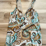 Trina Turk  Blue Brown White Printed Lined Tank Top Shirt Women’s Medium Photo 0