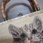 Magid Handmade in Japan Needlepoint Cat Kitten Bow Wicker Bag Purse Unique Photo 2