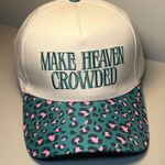 Make Heaven Crowded Embroidered Hat Cream / Teal Leopard Brim NWT Photo 0