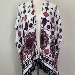 Coco + Carmen  Boho White Printed Tassel Open Front Kimono Photo 0