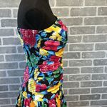 80's Bold Floral Strapless Party Dress | Ruched Bustier Mini Bubble | Size 10 Pink Photo 2
