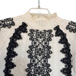 Pinko Cream Black Lace Long Sleeve Cable Knit Mock Neck Pullover Sweater Size XS Photo 1