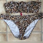Victoria's Secret Victoria Secret brown/white/black animal print strapless bikini with fringe; L Photo 0