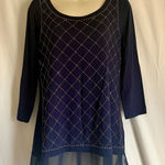 Belldini Midnight Blue and Gold Rhinestone Embellished Blouse Photo 0