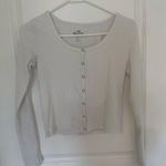 Hollister  White Ribbed Long Sleeve Henley Shirt Photo 0