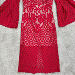 Bardot Mila Lace Dress Cold Shoulder Flare Sleeve Halter Neck Red Cut Out Back 4 Photo 6