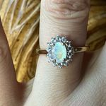 Natural Rainbow Moonstone Sterling Silver Halo Ring Size 6 Gold Photo 0