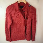 Icelandic Design Wool Blend Sweater Women's Small Red Cable Knit Button Cardigan Photo 0
