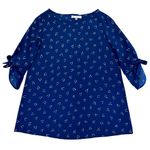 Rosie Pope Navy Wishbone Print Blouse XL Bow Tie Sleeve Soft Draped Top in EUC Blue Photo 1