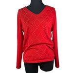 Tommy Hilfiger V-neck cherry red 100% cotton gold metal stud argyle long sleeve festive sweater Photo 1