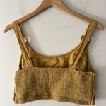 American Eagle Linen Blend Golden Mustard Yellow Smocked Crop Top O Ring Detail Photo 2