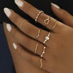 Gold 9pc Rhinestone & Heart Ring Set Photo 0