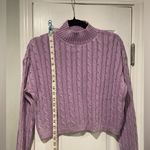 No Comment NWT  Size M Purple Lilac Cotton Cable Knit Mock Neck Cropped Sweater Photo 10