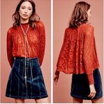 Deletta Anthropologie Rust Amana Burnout Sheer Smocked Mock Neck Top size small Photo 1