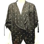 Chico's  Black Polka Dot Cardigan Lightweight Open Front Blouse Roll Tab Sleeves Photo 0