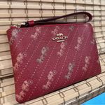 Coach Corner Zip Burgandy Wristlet Horse And Carriage Print Wallet Gold Accents Photo 2