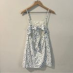 American Eagle American Eagle White Blue Ditsy Floral Linen Cotton Tie Back Cutout Mini Dress Photo 4