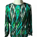 Michael Kors MICHAEL  Green Teal Abstract‎ Print Long Sleeve Top Photo 0