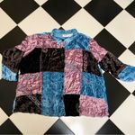 Veranesi Patchwork Velvet Tunic Button Down Bohemian Quilted Mini Dress Shirt Photo 7