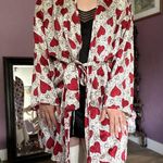 Victoria's Secret Vintage  M/L 100% Silk Robe Gold Label Red White Hearts Photo 2
