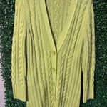 Carlisle  Soft Green 100% Merino Wool Cable Knit Sweater Cardigan Sz Large Photo 0