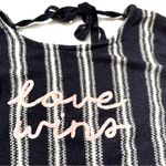 EXPRESS Soft Gauzy Navy/White Pullover Sweater with Long Bell Sleeves Photo 3