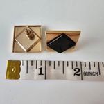 Maximalist Gold tone metal Onyx Rhombus Square Vintage Statement earrings Photo 3