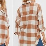 American Eagle  Oversized Plaid Flannel Sz Small Tan Brown Pullover Photo 2