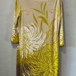 Maggy London  Floral Yellow Stretch Knit 3/4 SLEEVE Shift Sheath Dress Size 12 Photo 3