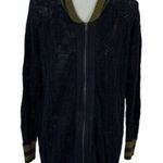 Free People ‎ Women’s Sweater Medium Full Zip Knit Navy Oversized Photo 0