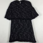 ZARA  Black Fringe Tweed Textured Knit Wide Sleeve Aline Mini Dress Medium Photo 2