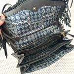 Lucky Brand Black Leather Fringe Slim Brass Stud Convertible Crossbody Clutch Photo 3