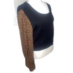 DKNY Womens Black With Leopard Long Puff Sleeve Size L. LTOP861 Photo 2