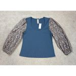 Lululemon NWT Anthropologie Dolan Geometric Puff-Sleeve Blue Ribbed Top Size M Photo 2