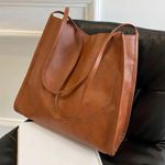 Faux Leather Large Brown Tote Photo 0