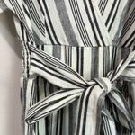 American Eagle Striped Wide Leg Jumpsuit Belted V Neck Cotton Linen Blend Sz M Photo 3