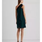 Ralph Lauren Lauren  Women One-Shoulder Velvet Bow Chiffon Green Dress Size 14 Photo 14