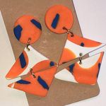 Orange and Blue Geometric Retro Boho Clay Earrings Photo 0