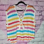 Judith March 100% COTTON CROCHET OPEN KNIT CROSS BACK SWEATER TANK TOP LARGE Photo 1