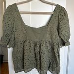 American Eagle AE Women's Olive Green 100% Cotton Eyelet Smocked Back Flowy Blouse, Size M, EUC Photo 2