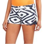 No Boundaries Vintage  Aztec Geometric Cutoff Shorts Blue White Lace Trim Sz 13 Photo 1